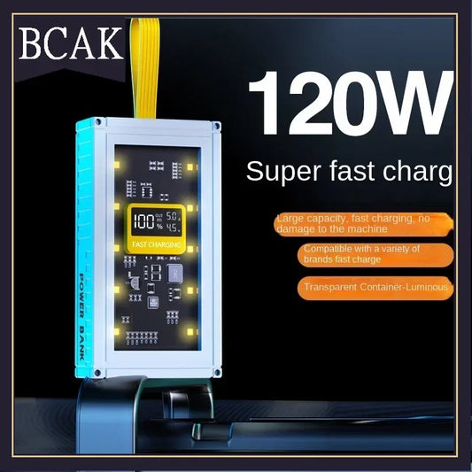 BCAK Brand discount store 30000mAh 50000mAh 120W Fast Charging Transparent Power Bank 200000mAh Large-capacity Mobile Power