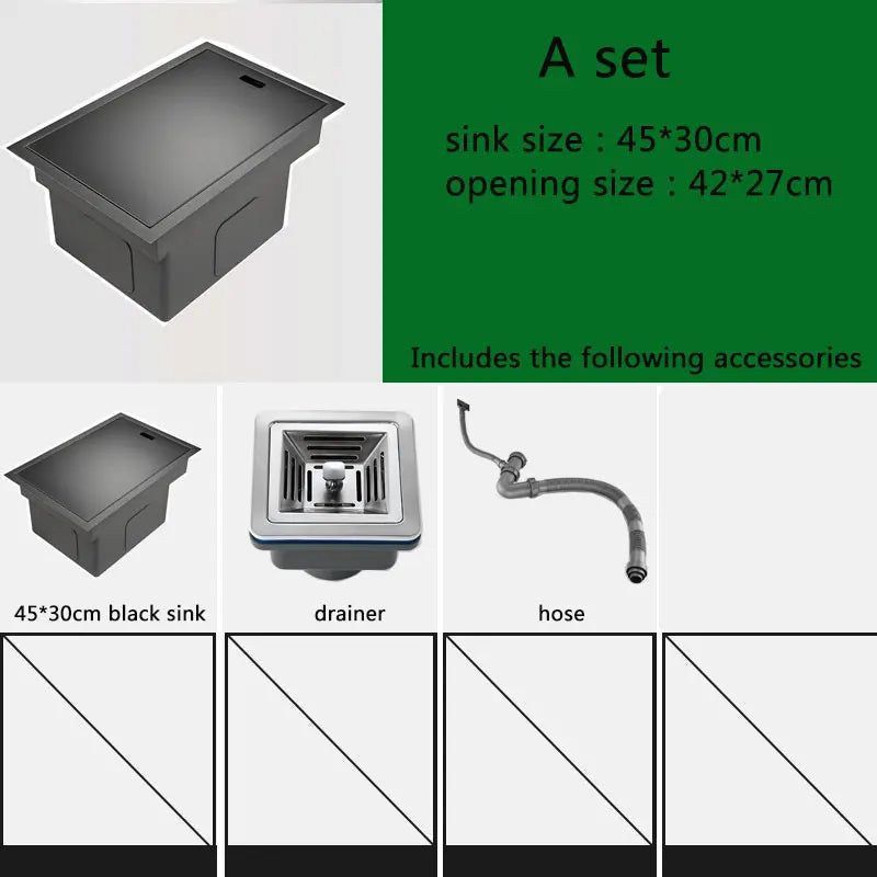 Black Kitchen sink Hidden Single bowl Bar Small Size sink Stainless Steel Balcony sink Concealed black kitchen sink Bar sink