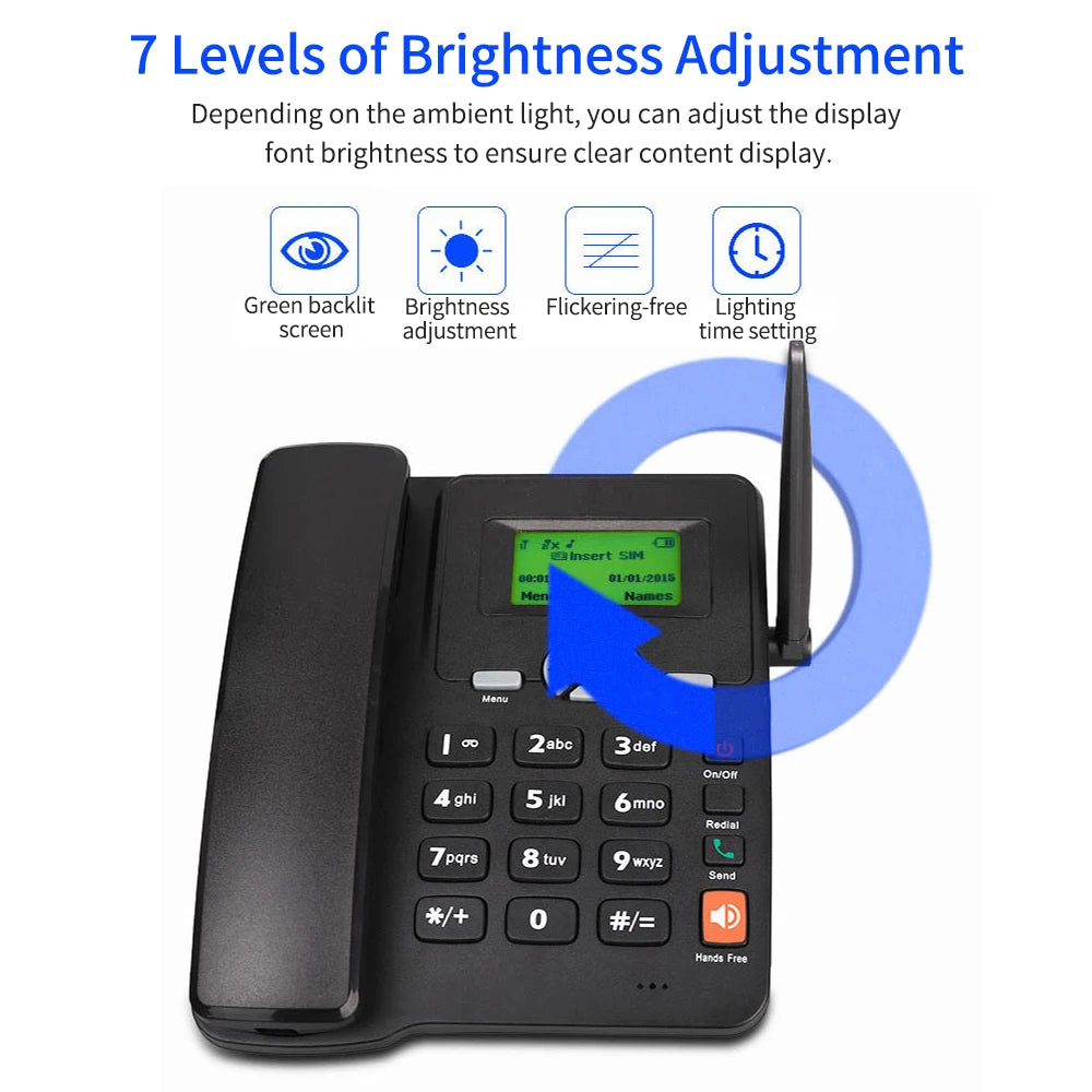 Cordless Phone Desktop Telephone Support GSM 850/900/1800/1900MHZ Dual SIM Card 2G Fixed Wireless Phone with Antenna Radio Alarm