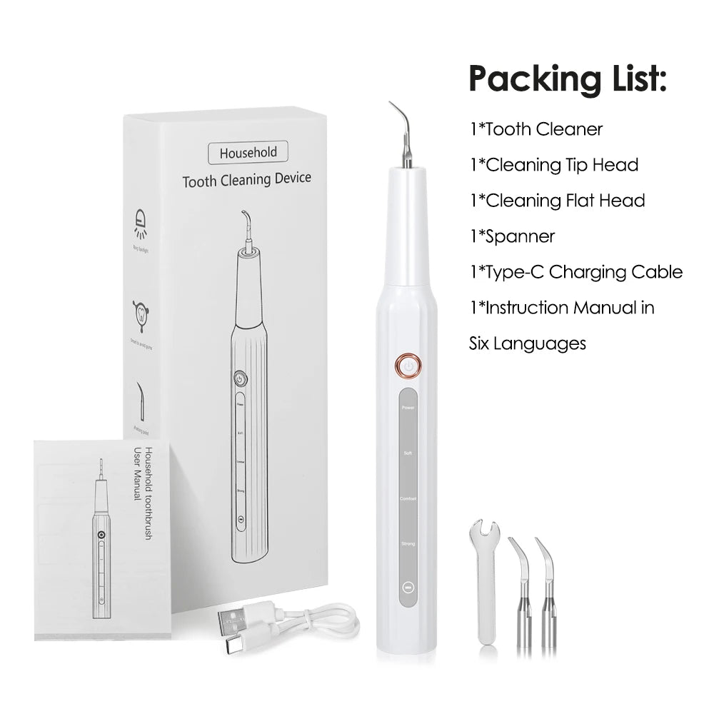 Ultrasonic Dental Calculus Remover With LED Light Teeth Plaque Scaler Tartar Stains Cleaner Electric Dental Whitening Oral Tools