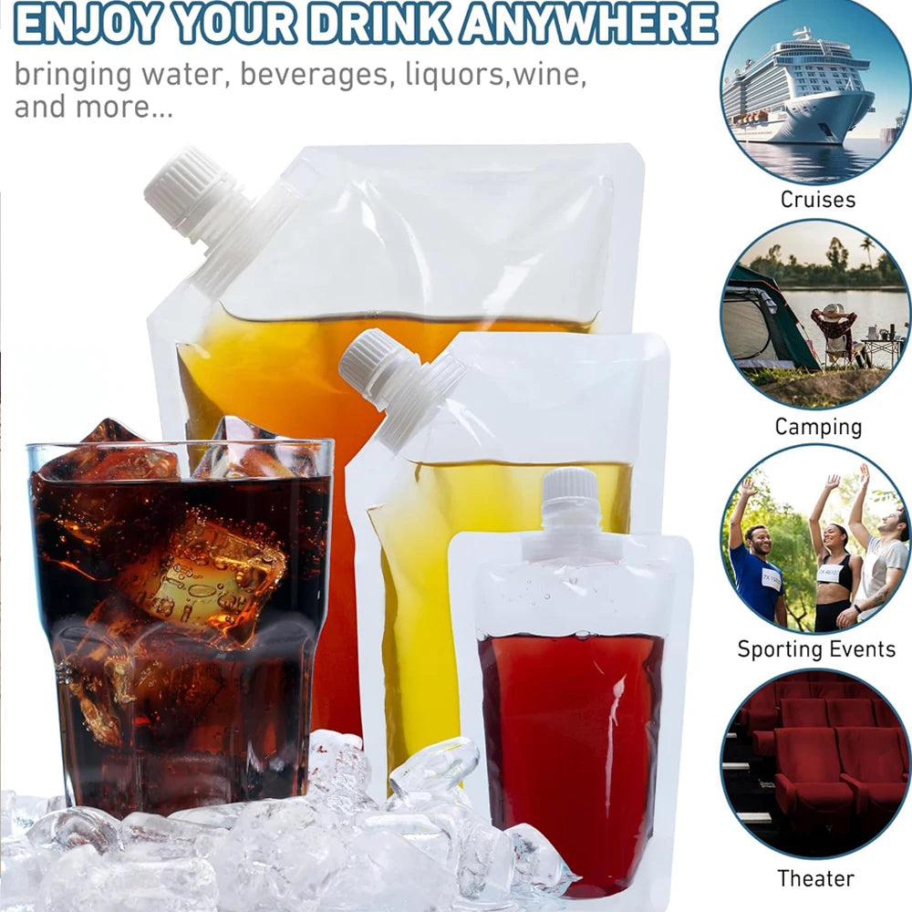 Plastic Flasks Reusable Drinks Pouches Juice Flasks, Plastic Flasks for Travel, Outdoors, Concerts, Events, Leak-Proof, BPA Free