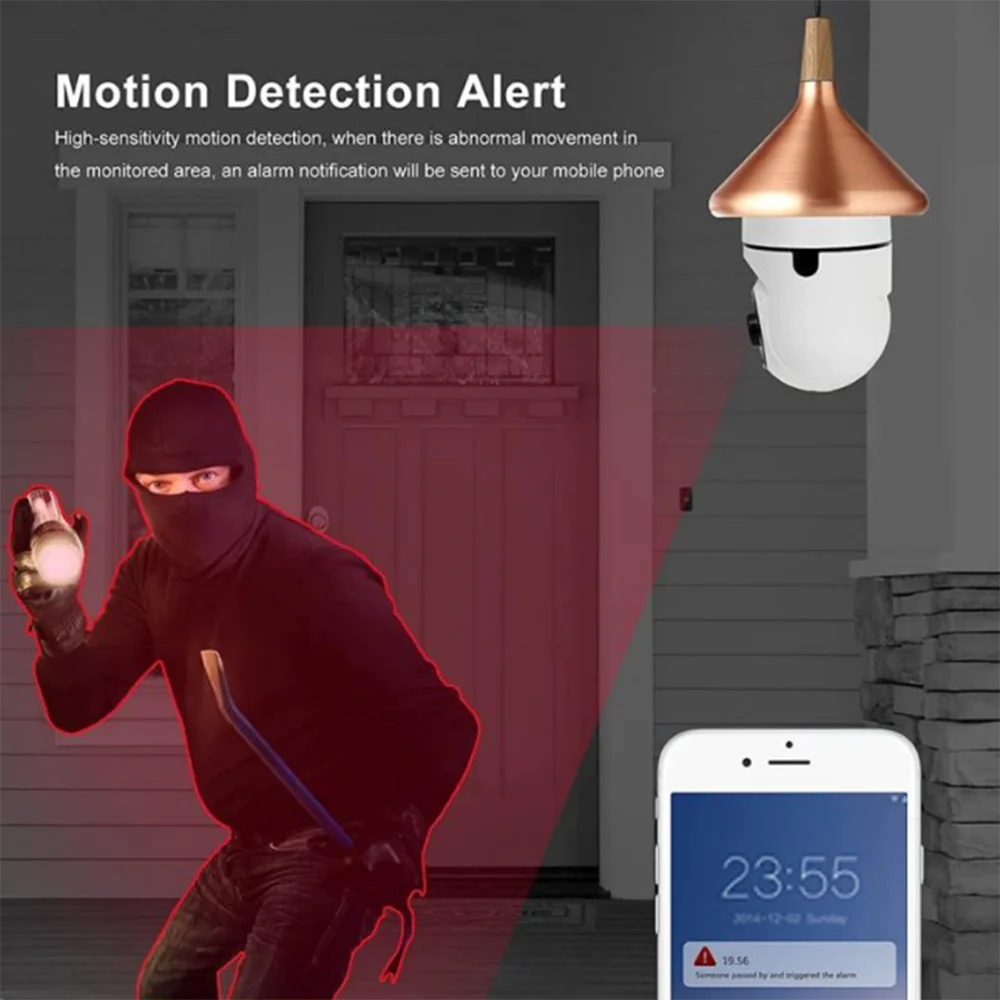Home Security Camera 2.4G WiFi E27 Lamp Holder Interface HD Pixel LED Light Night vision Motion Detection Voice Camera APP v720