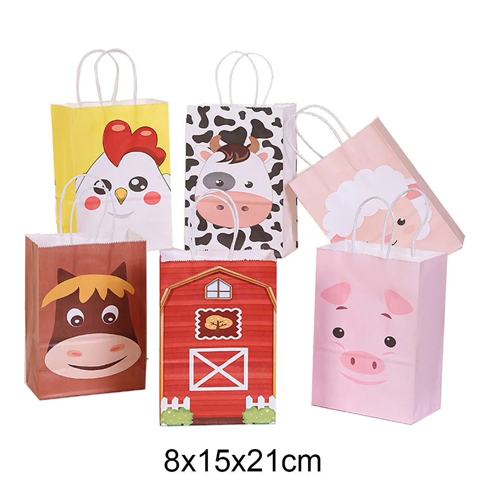 10/20/30pcs Cute Farm Animal Paper Bag Candy Bag Farm Birthday Party Supplies Gift Bag