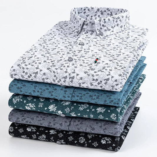 Fashion korean100%cotton casual long-sleeve shirts for men slim fit plain tops print designer vintage elegant clothes streetwear