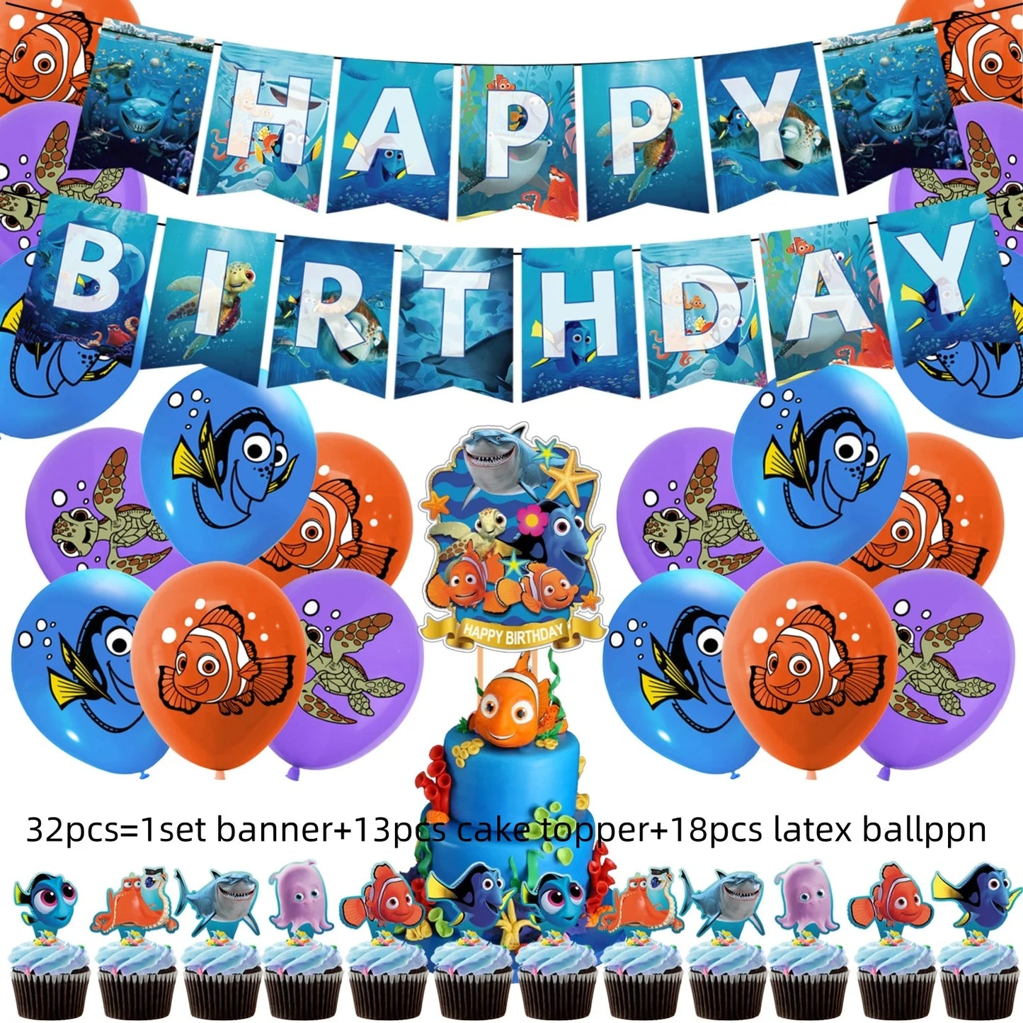 Finding Nemo Birthday Party Decoration Children Party Balloons Disposable Tableware Plates Napkins Cup Tablecloth Party Supplies
