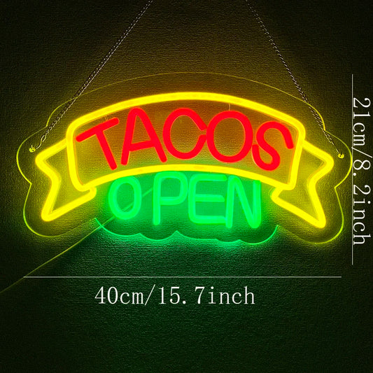LED Tacos Sign for Business,Tacos Open Light for Restaurant Decor, LED Open Sign for Electric Advertising Display Wall Decor