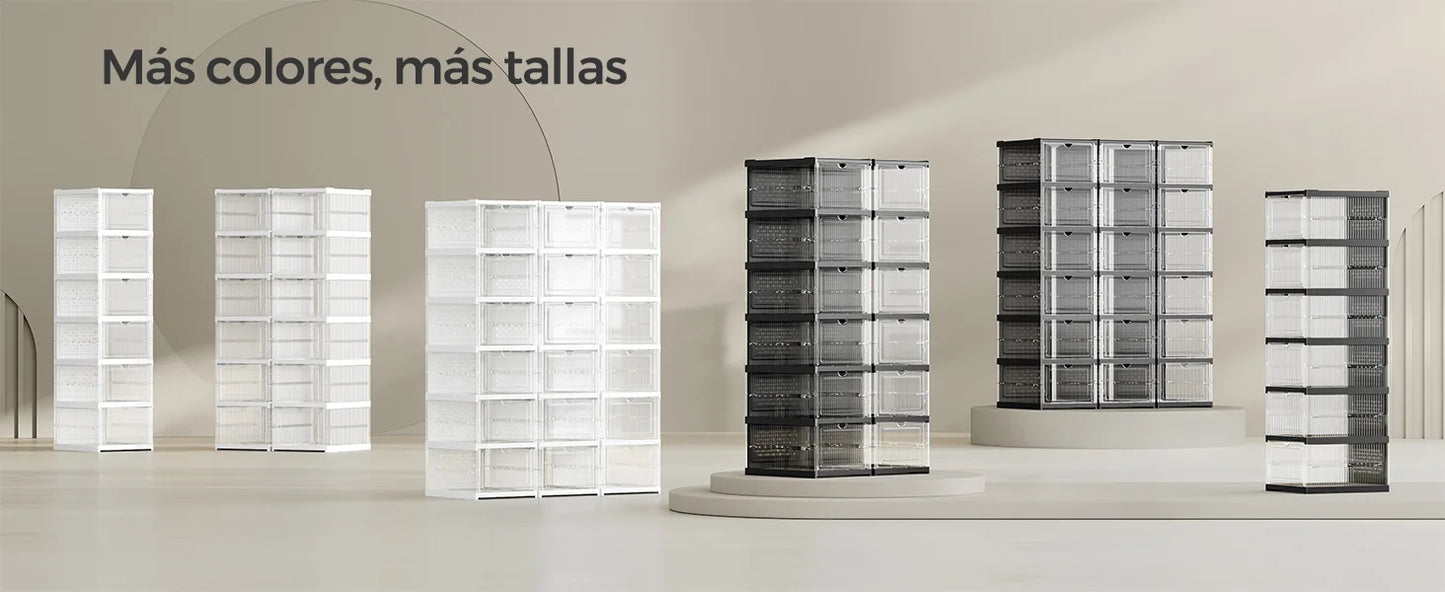 SONGMICS Shoe Boxes, Set of 12 Stackable Shoe Organizers, Set of 2 Foldable and Portable Shoe Racks, up to Size 46