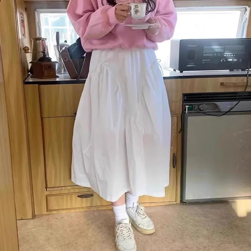 Bow Patchwork Womens Skirt Draped Skirts High Elastc Waist A-line Ropa Mujer Ruched Faldas 2025 Spring Summer Clothing