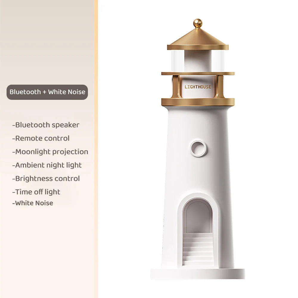 Bluetooth White Lighthouse Noise Music Night Light Dimmable Decorative Sensor Beside Nightlights Moon Projection Desktop Lamp