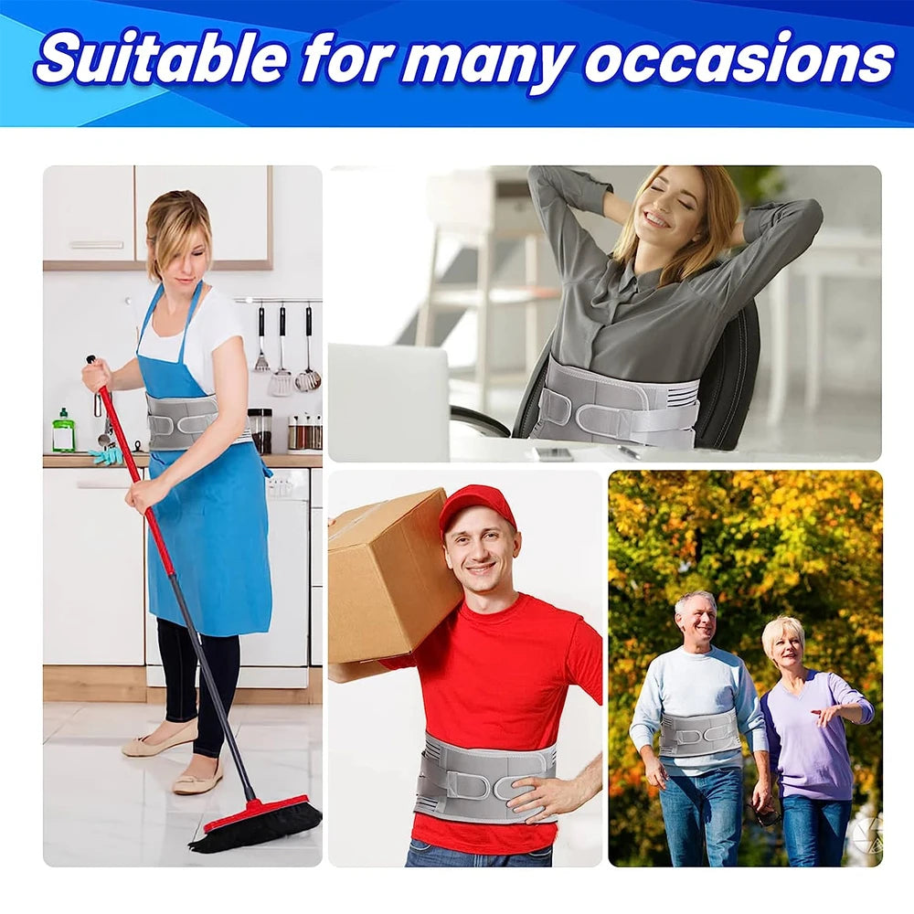 Back Brace for Men Women Lower Back Pain Relief with 6 Stays, Adjustable Back Support Belt for Work, Anti-skid Lumbar Support