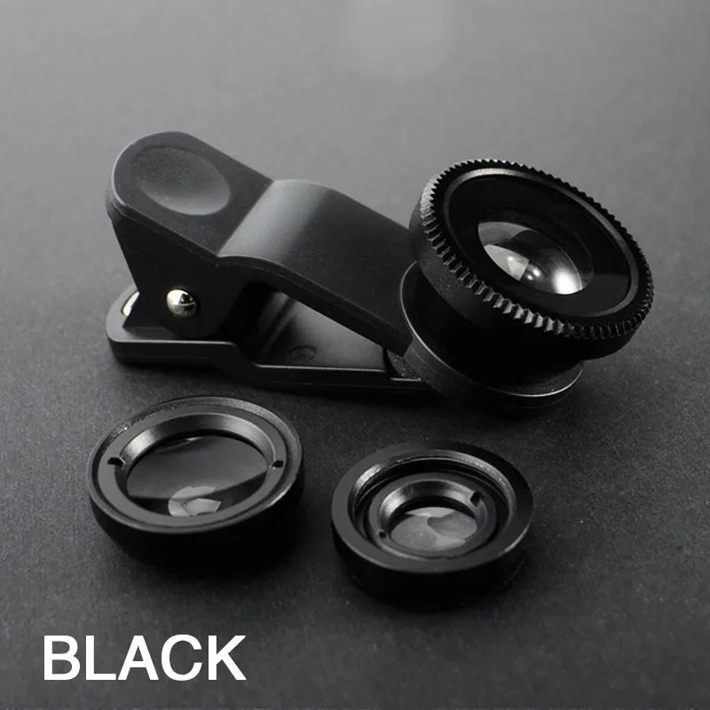3 in 1 Fisheye Phone Lens Wide Angle Zoom Lens Fish Eye Macro Lenses Camera Kits With Clip Lens On The Phone For All Smart Phone