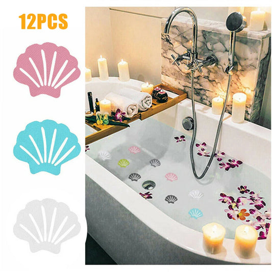12pcs Shell Shape Anti Slip Stickers Anti Slip Bath Grip Stickers Shower Strips Pad Waterproof Adhesive Floor Safety Tape