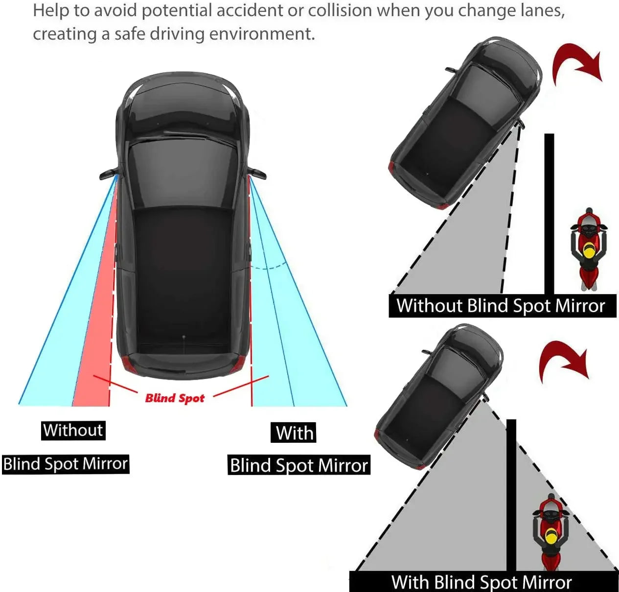 Car Blind Spot Mirror Frameless Auxiliary Rearview Mirror Auto Motorcycle Universal Wide Angle Adjustable Small Mirrors 2pcs