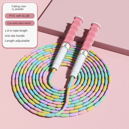 Bamboo Joint Soft Bead Skipping Rope 2.8m Solid Color Segmented Fitness Jump Rope Durable Anti-Skid Sports Rope