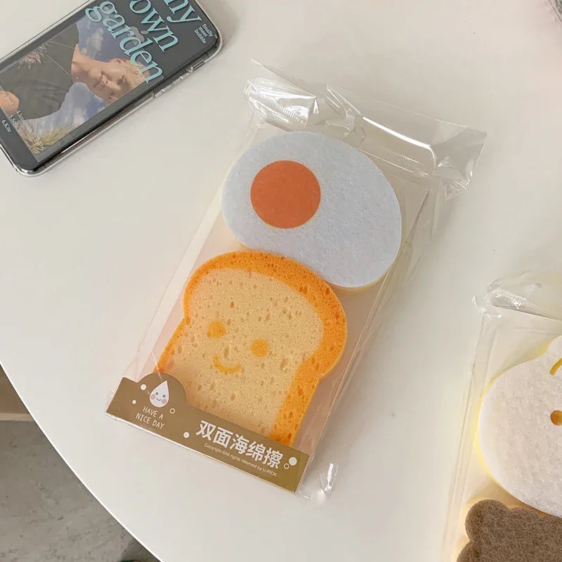 Cute Magic Sponge Kitchen Cleaning Tools Gadgets Dishwashing Sponges Egg Toast Kawaii Items Bathroom Dishwasher