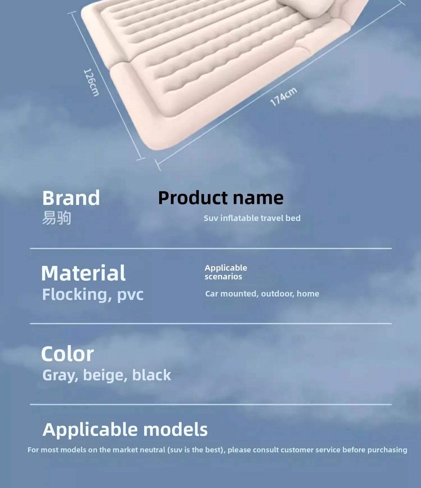 Airbed Household Outdoor Single Double Air Bed Thickened Folding Inflatable Convenient Mattress Sleep Rest for Car SUV Travel