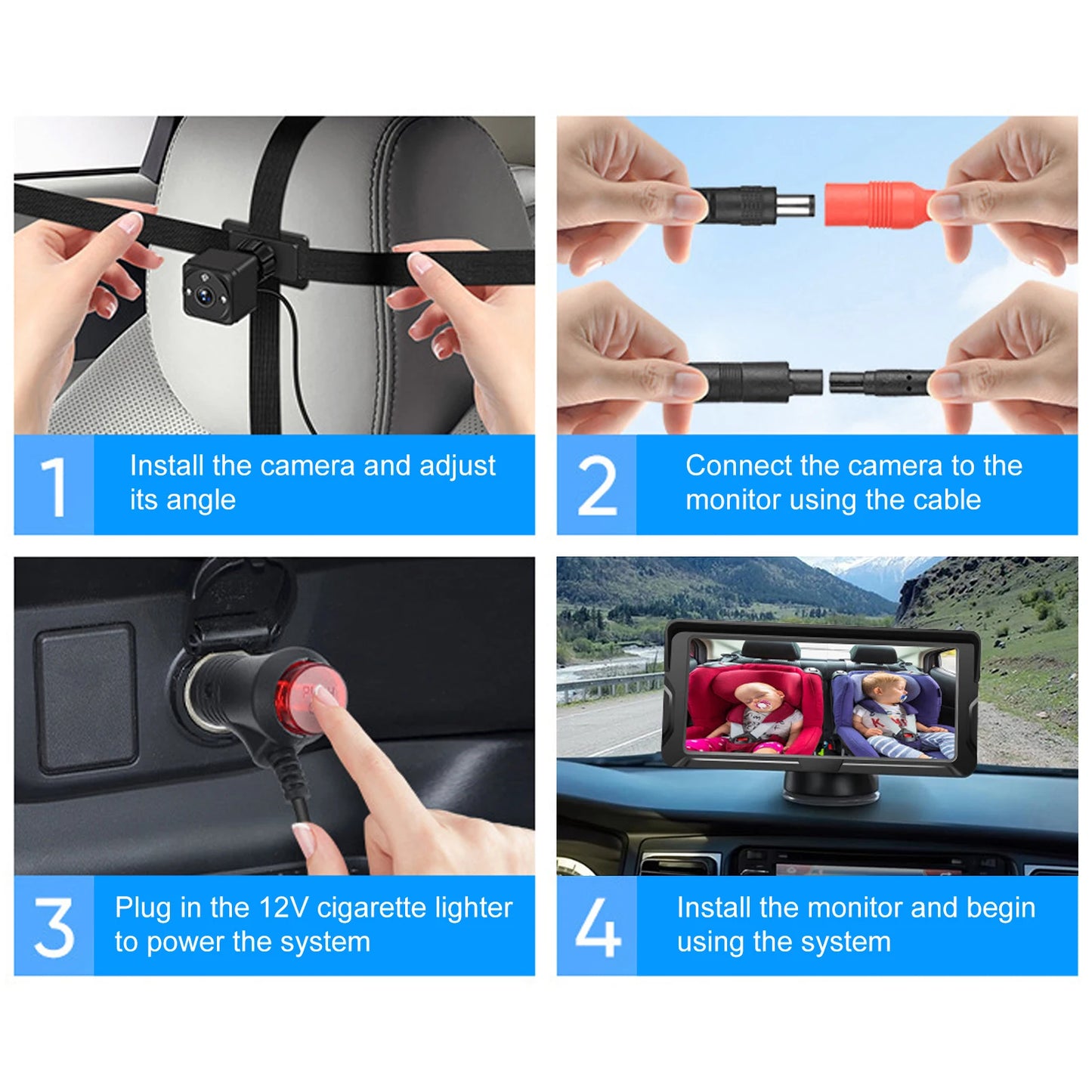 Car Baby Camera Dual Channel 6.8inch 1080P Display with 2 IR Night Camera and 150° Wide View Angle Automotive Baby Camera
