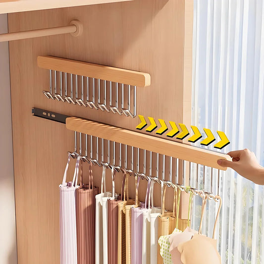 8/12 Hooks Retractable Wood Clothes Hanger Multi-functional Bra Storage Hanger Wall-mounted Wardrobe Hanger Clothes Organizer