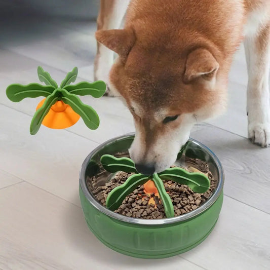 Silicone Pet Bowl Slow Feeder Fun Shape Rotatable Pet Slow Food Dispenser Anti-Choke with Sucker Pet Interactive Feeder Cats