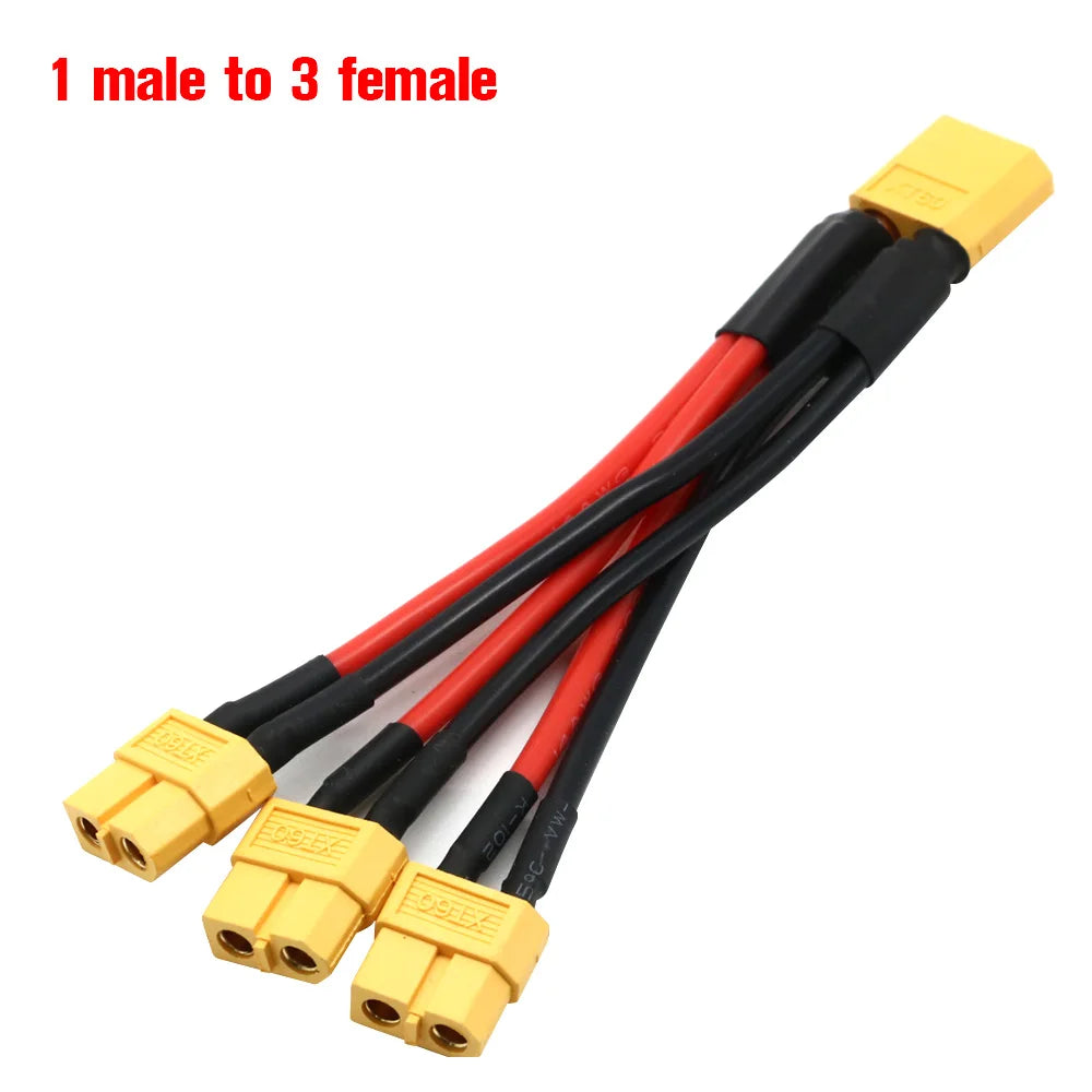 XT60 Parallel Battery Connector Male/Female Cable Dual Extension Y Splitter/ 3-Way 14AWG Silicone Wire for RC Battery Motor