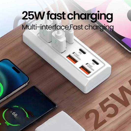 8 in 1 USB Electrical Socket 25W Fast Charging Power Outlet Adapter Docking Stations USB Splitter Converter USB Extension Socket