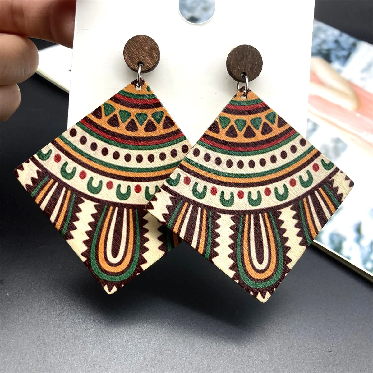 Bohemian Ethnic Big Colorful Painted Wooden Earrings for Women Creative Design Geometric Statement Dangle Earring Female Jewelry