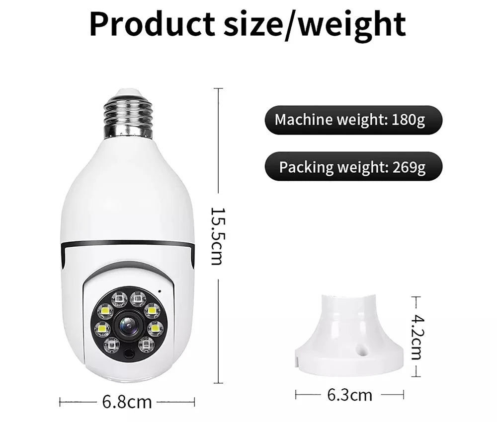 Home Security Camera 2.4G WiFi E27 Lamp Holder Interface HD Pixel LED Light Night vision Motion Detection Voice Camera APP v720