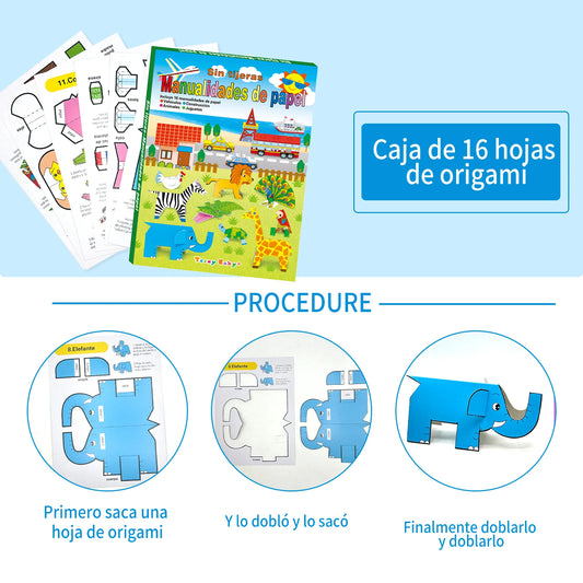 16 - Piece Origami Kit for Babies: Fun Animal - themed DIY Craft Set Kids Learning