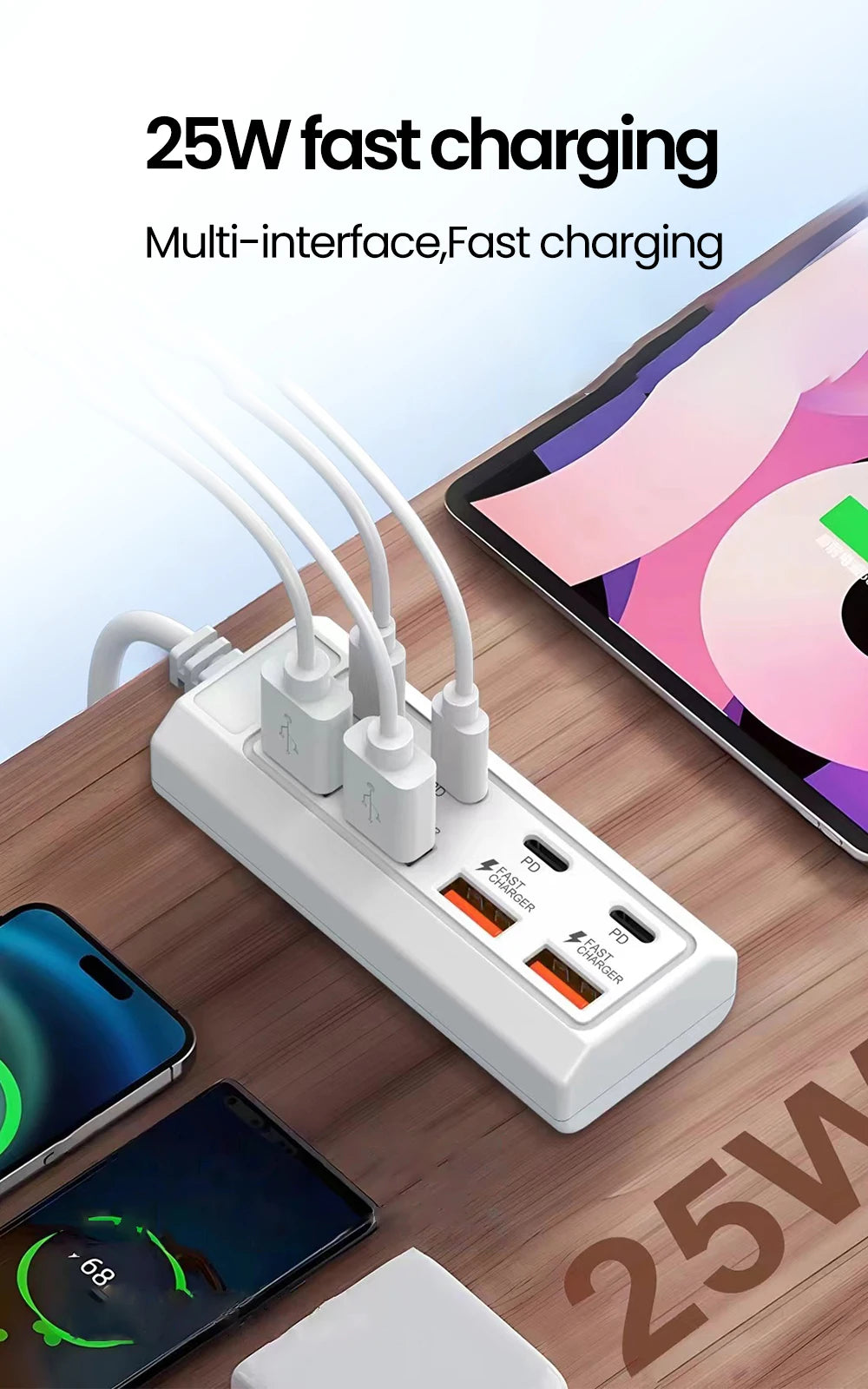 8 in 1 USB Electrical Socket 25W Fast Charging Power Outlet Adapter Docking Stations USB Splitter Converter USB Extension Socket