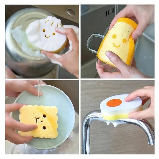 Cute Magic Sponge Kitchen Cleaning Tools Gadgets Dishwashing Sponges Egg Toast Kawaii Items Bathroom Dishwasher