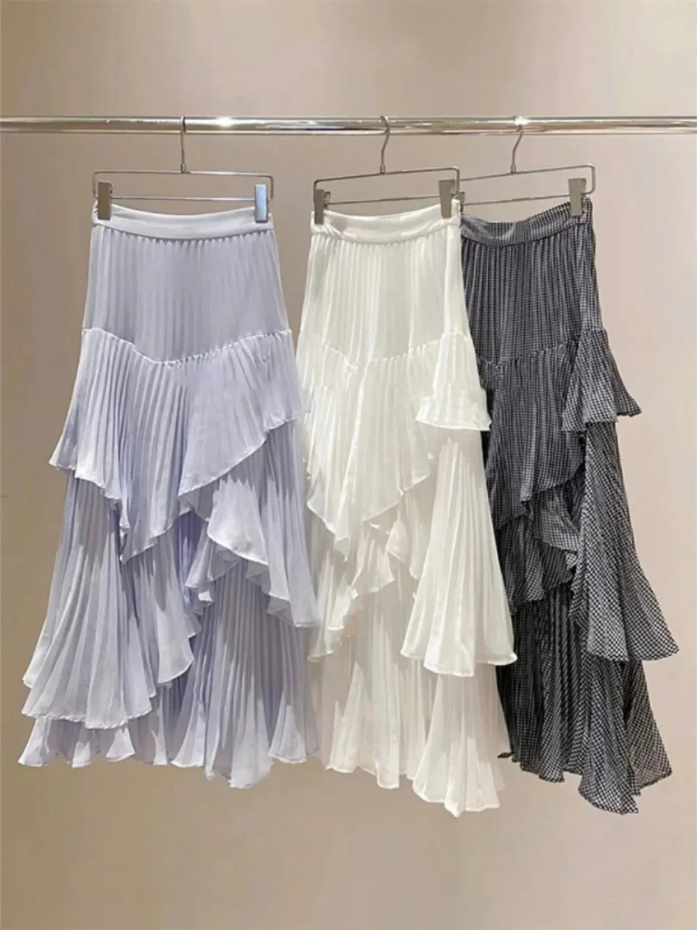 Irregular Ruffles Ropa Pleated Cake Womens Skirt High Waist Faldas Mujer Japan Style Eleganr Skirts Spring Summer 2025 Saia