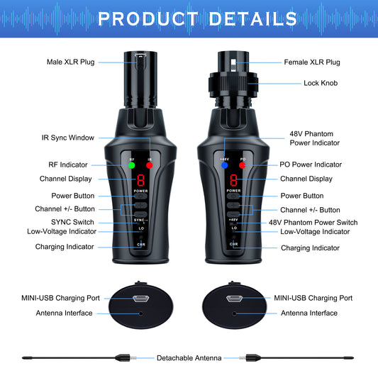 KIMAFUN UHF Wireless XLR Mic System for Dynamic Microphone,Condenser Microphone Wireless System for Audio Mixer,PA System
