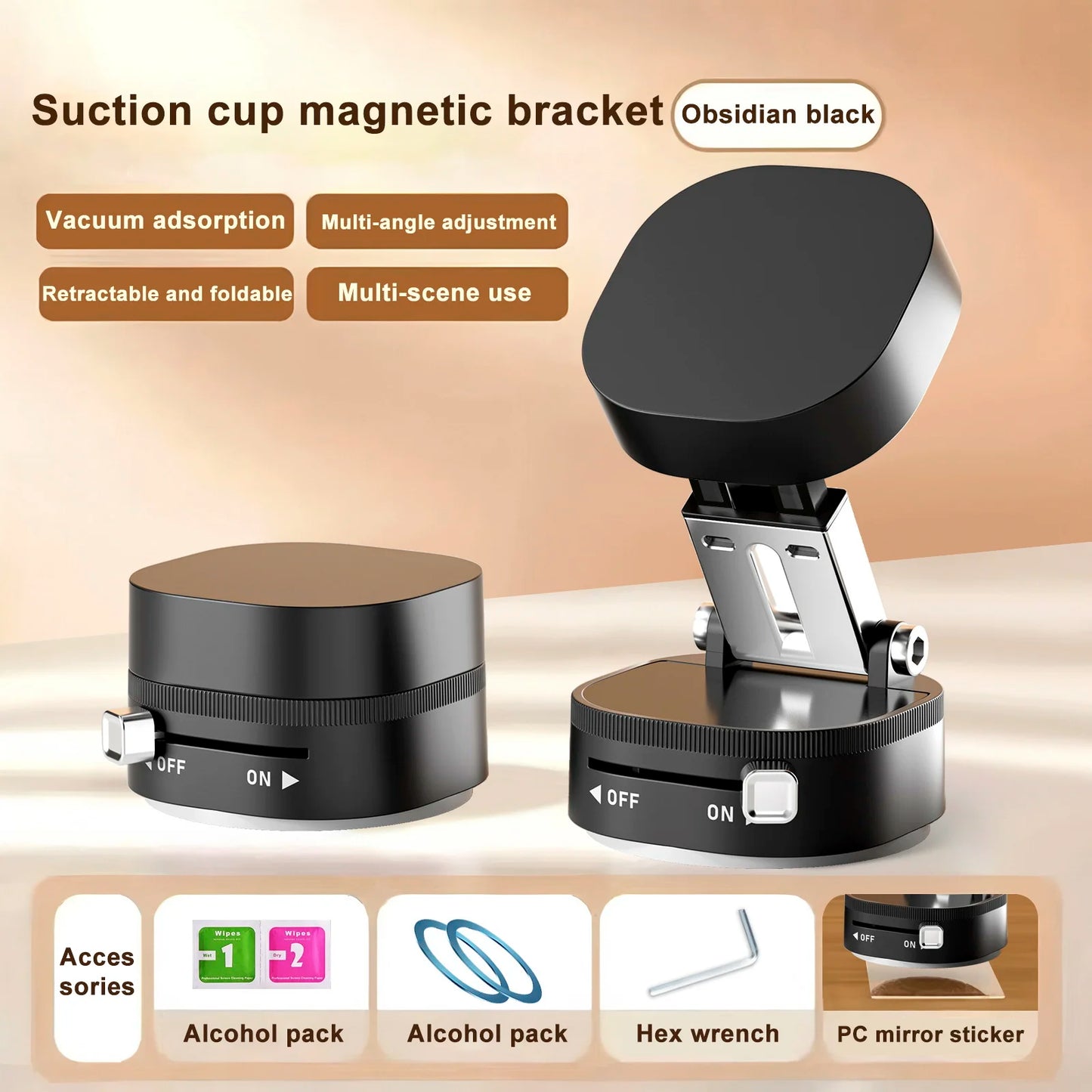 Magnetic Car Phone Holder Foldable Design 360° Adjustable Vacuum Mount for Car/Desk/Bathroom/Universal Use