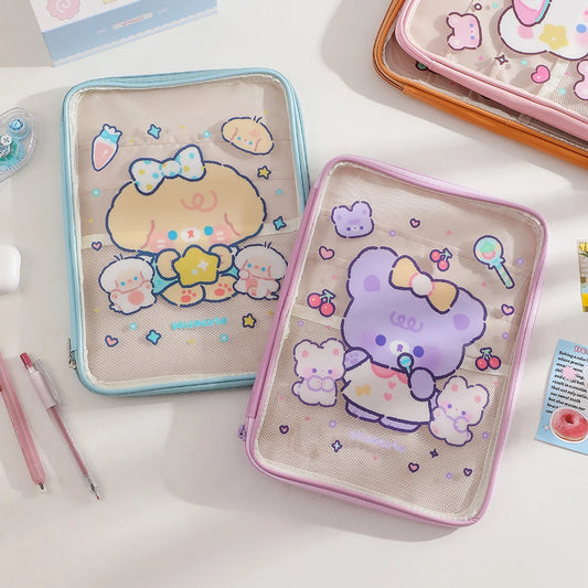 Cartoon PVC Stationary Organzier Pouch Big Capacity Storage Pens Eraser Students Pencil Bags