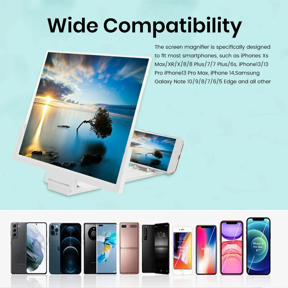 14" Screen Magnifier for Cell Phone -3D Magnifying Projector Screen Enlarger Expander for Movies, and Videos Compatible