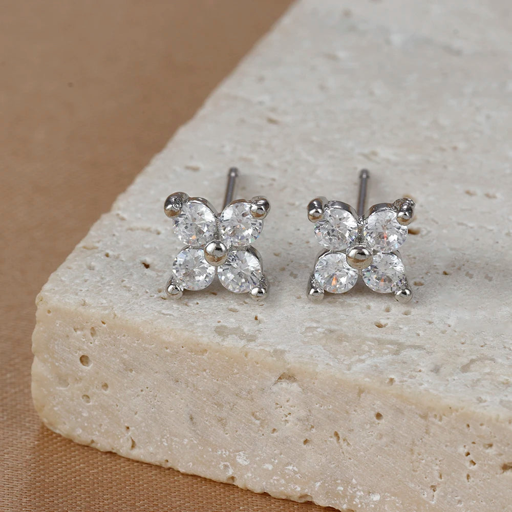 Stainless Steel Dainty Flower Stud Earring for Women Piercing Cartilage Ear Ring Colorful Zircon Women's Aesthetic Jewelry Gift