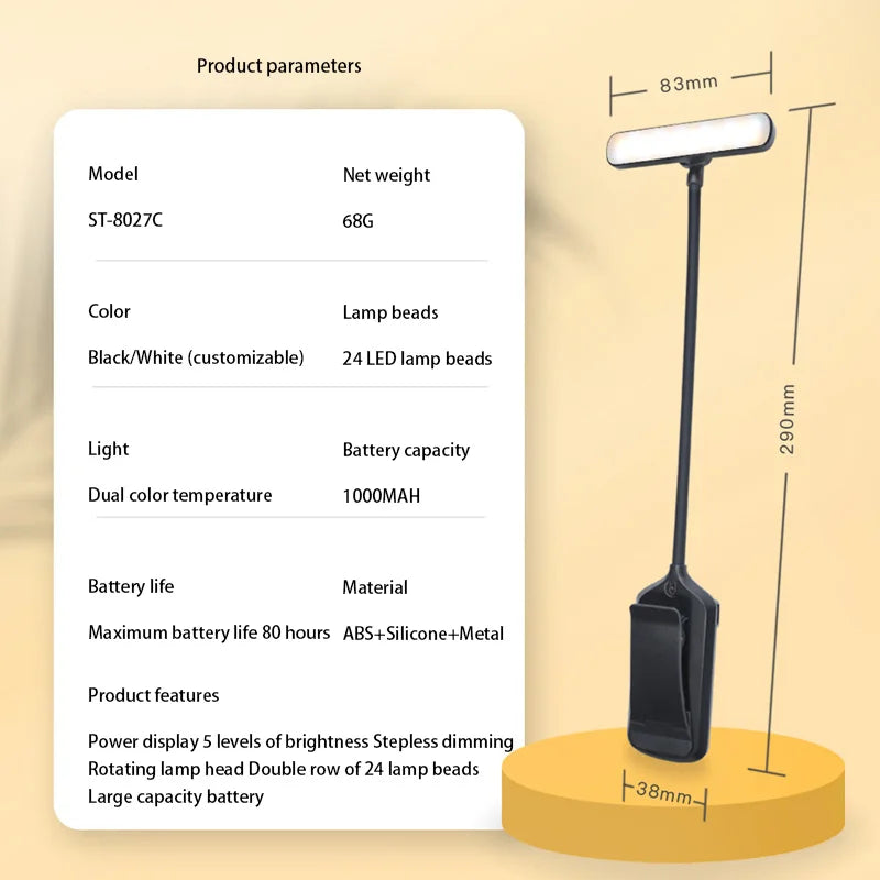 LED Book Light USB Rechargeable Reading Light Warm Cool White Daylight Portable Flexible Easy Clip Night Reading Lamp New