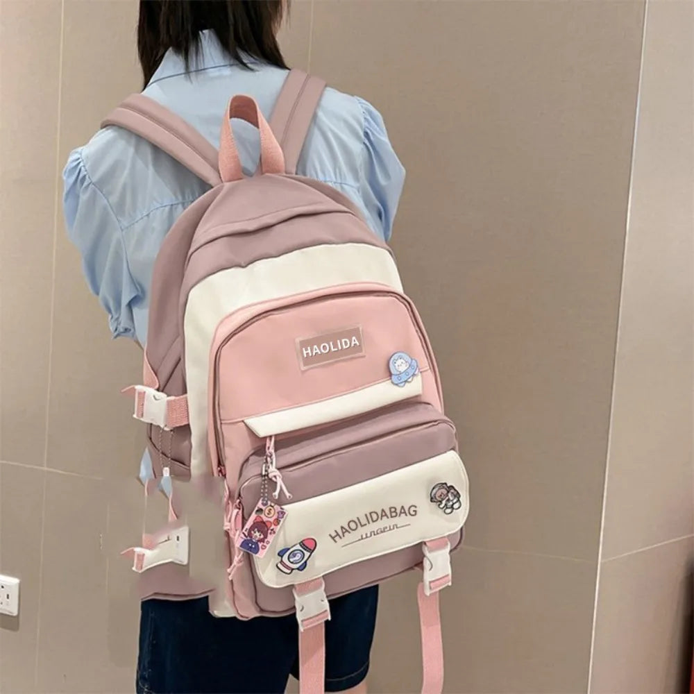 Portable Ins Students School Bags Large Capacity Bear High School Backpacks Multi Pockets Cartoon Teenage Shoulder Bags Girl