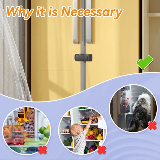 SAFELON 2 Pcs Baby Safety French Fridge Door Lock, Childproof Double Door Refrigerator Lock, Cabinet Cupboard Lock for Toddlers
