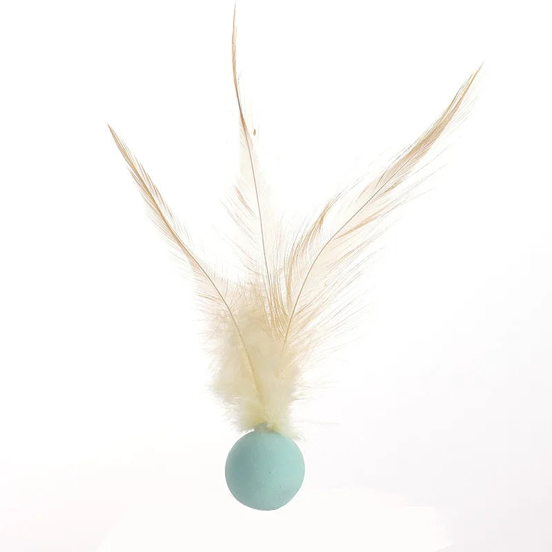 Cat Interactive Ball Toys Interactive Bouncy Ball with Feathers Cat Toys for Indoor Cats and Kittens Pet Elastic Ball