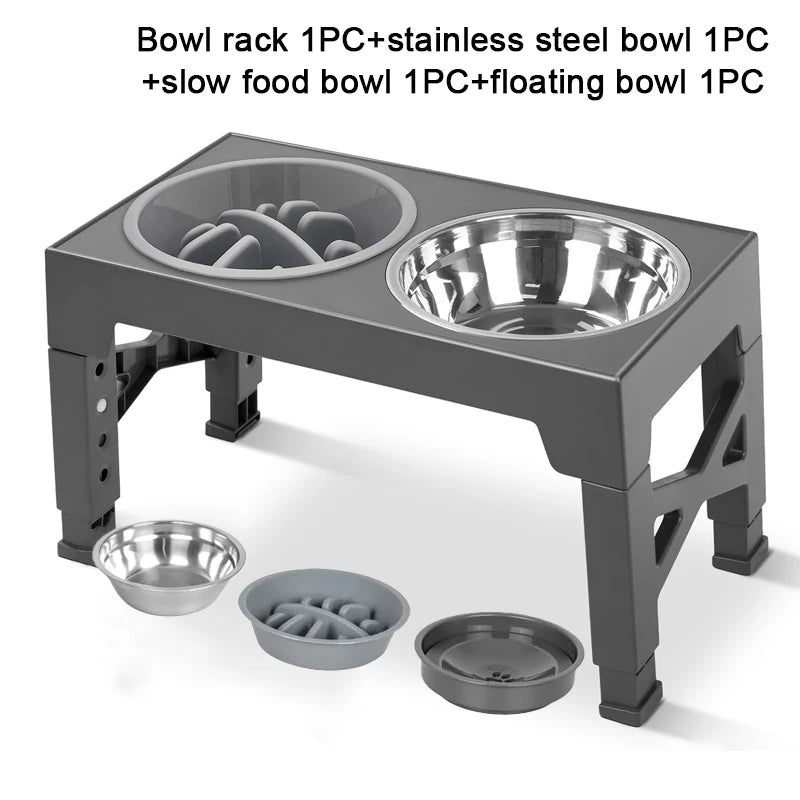 Elevated Dog Feeder with Adjustable Raised Stand, Slow Food Bowl, Water Feeders for Large and Medium Dogs
