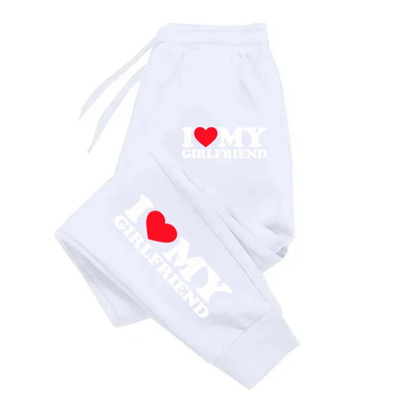 I Love My Girlfriend Patterns Joggers Drawstring Pocket Running Pants Sport Fashion Joggers Unisex Fashion Trousers