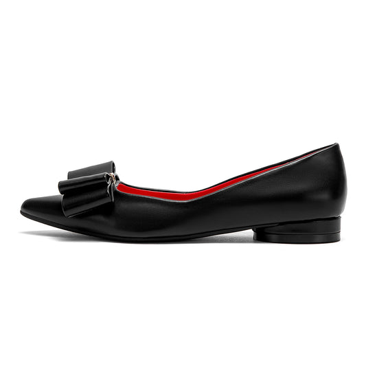CHCH Women's Flat Shoes New Black Pointed Bow Business Shoes Comfortable Commuting Women's Shoes