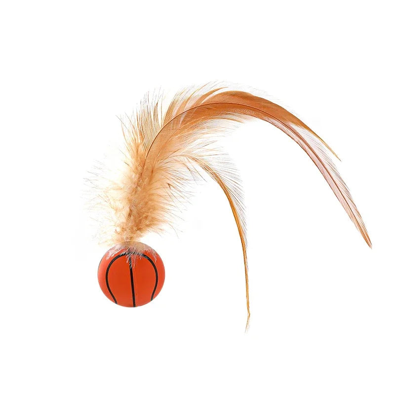 Cat Interactive Ball Toys Interactive Bouncy Ball with Feathers Cat Toys for Indoor Cats and Kittens