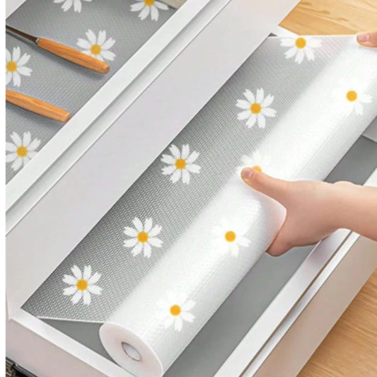 1 Roll Daisy Shelf Liner For Kitchen Cabinets EVA Waterproof Fridge Pad Cupboard Mat Easy Placemats Non-Adhesive Drawer Liner