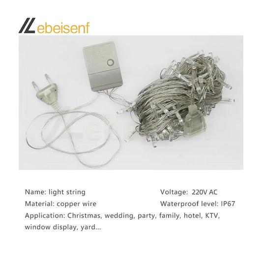 LED String Light 5/10M 50/100LEDs AC 220V EU Plug Indoor Outdoor Decor Wedding Party Christmas Tree Home Garden Patio Decoration