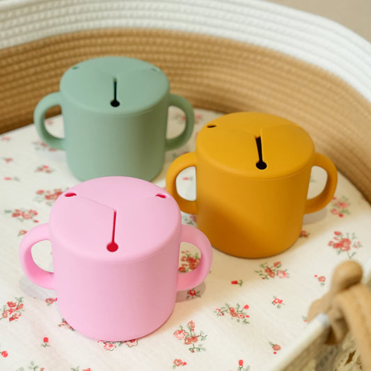 1PCS Baby Silicone Double Handle Snack Cup BPA Free Portable Feeding Food Baby Snack Container Baby Snack Box Cup Baby Stuff