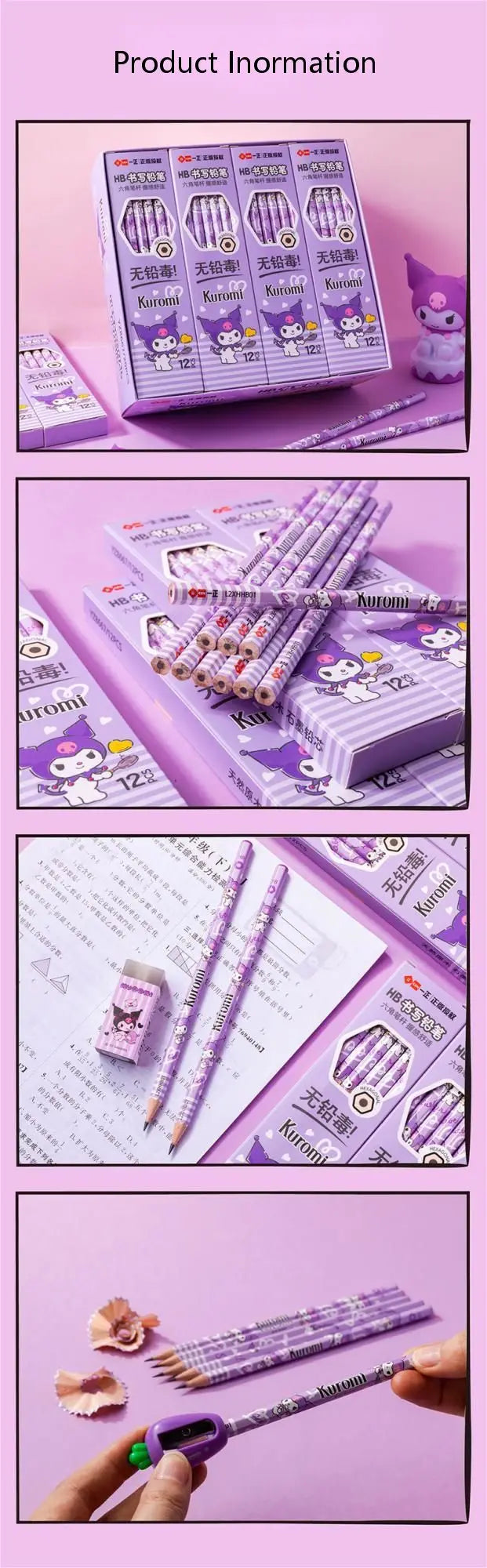 12pcs/set Sanrio Series Kuromi Hexagonal Writing Pencil Cute Student Pencil Creative Writing Pencil School Student Stationery