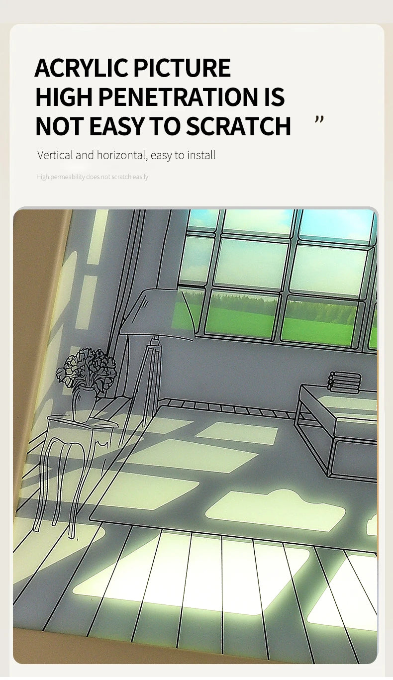 Beautiful LED Light Painting Indoor Sunlight Window Wooden Photo Light Dimming Wall Artwork Table Lamp Home Decor Night Lamp