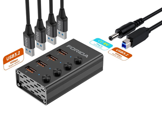 FORIDA USB C Hub 3.2 10Gbps 4/7 Port Aluminium Alloy Docking Stations Splitter LED Switches Adapter for MacBook Laptop Phone